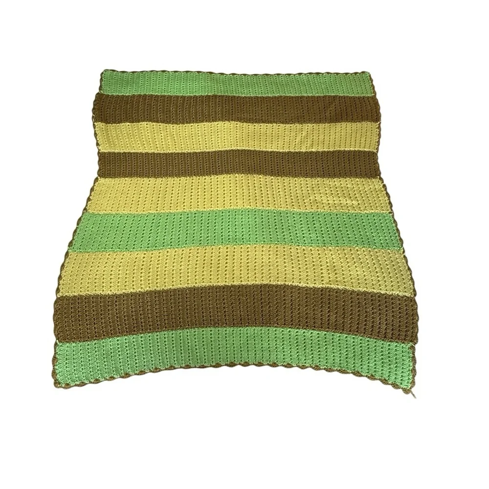 Handmade Afghan Blanket Yellow Brown Green Crochet Boho Throw Granny 47x50 Couch